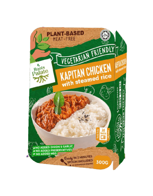 Roots Palate Vegetarian Kapitan Chicken With Steamed Rice 300g